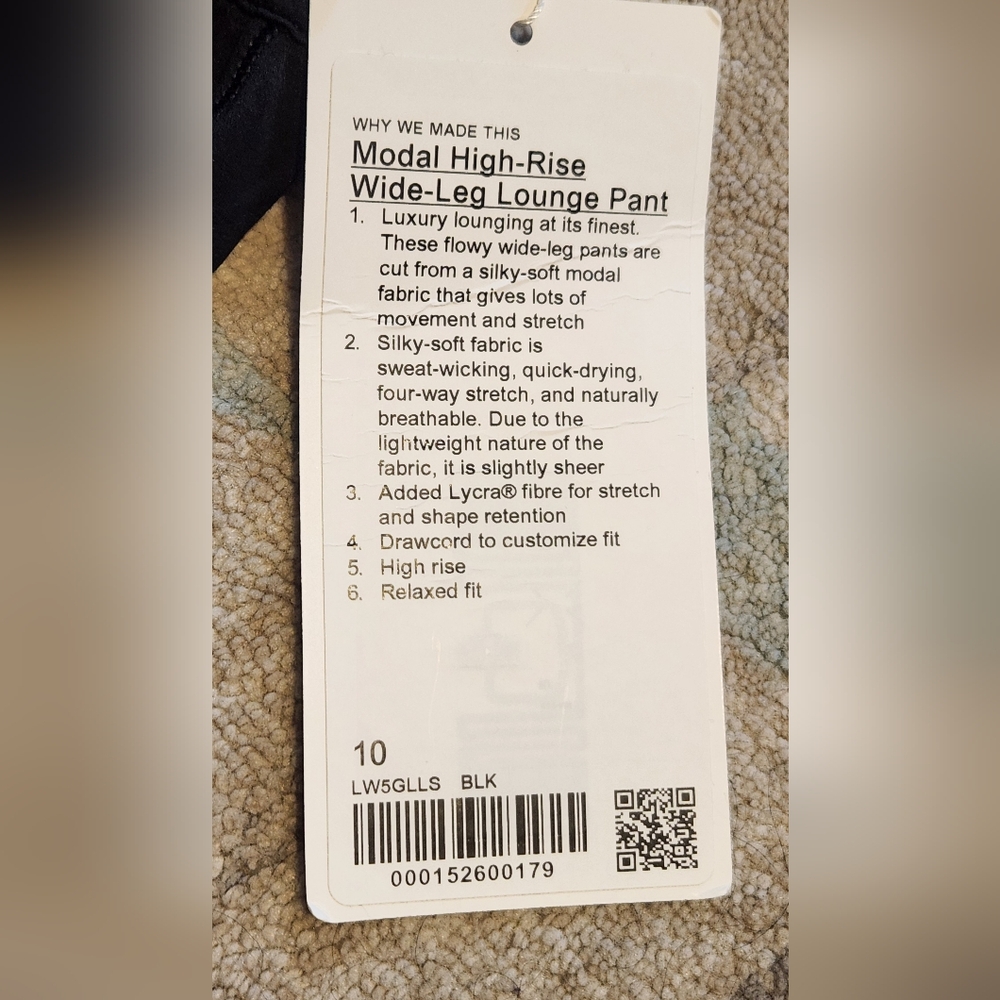 Lululemon Modal High-Rise Wide Leg Lounge Pants. Black. Size 10. NWOT.. PLZ READ - Picture 4 of 9